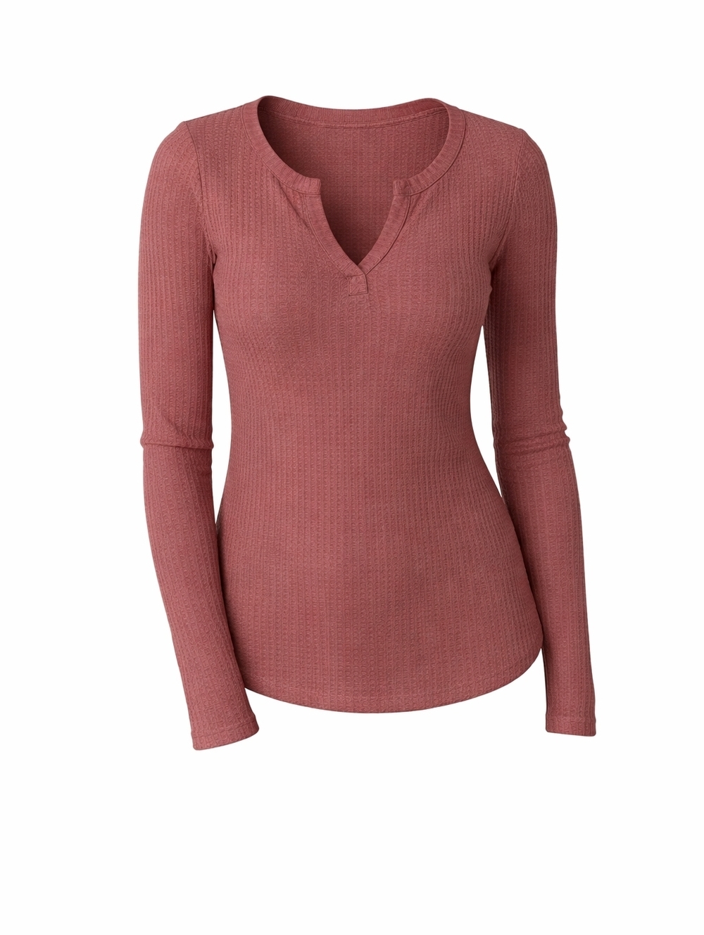 Pulse Pink Waffle Knit Long Sleeve Top